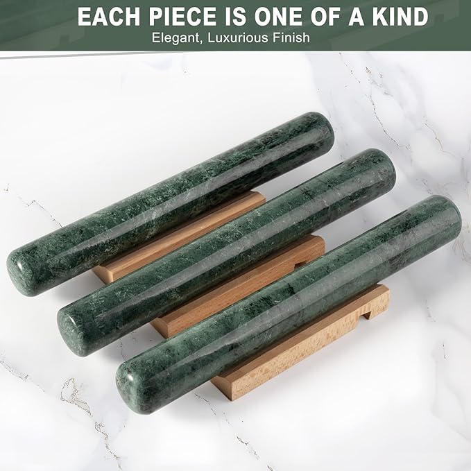Marble French Rolling Pin for Baking, 12 Inch Non Stick Polished Rolling Pin