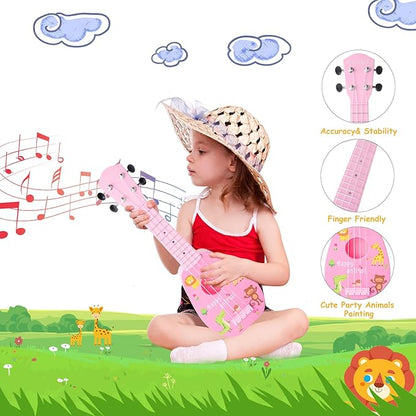 YOLOPARK 17" Kids Toy Guitar for Girls Boys, Mini Toddler Ukulele Guitar with 4 Strings Keep Tones Can Play for 3, 4, 5, 6, 7 Year Old Kids Musical Instruments Educational Toys for Beginner (Pink)
