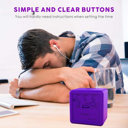 Plumeet Digital Alarm Clock for Kids with Snooze and Nightlight - Easy Setting Silicone Display Time, Date - Loud for Bedroom - Battery Powered (Purple)