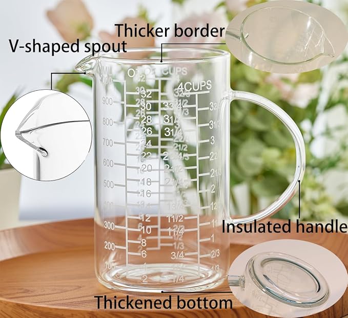 Ackers Mirror Etching Scale Glass Measuring Cup--Made of High Borosilicate