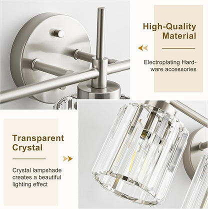 EJIAXIN Crystal Bathroom Vanity Lights, 4 Light Bath Mirror Light Brushed