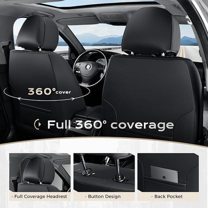 Coverado Car Seat Covers Front Seats, 2-Pack Black Seat Covers for Cars, Waterproof Nappa Leather Car Seat Covers for Cars, Car Seat Protector Car Seat Cushion Universal Fit for Most Cars Truck SUV