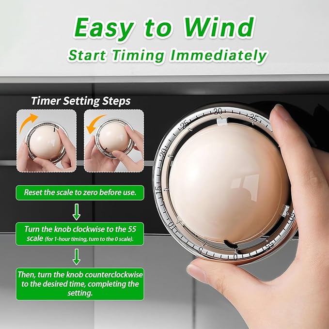 Mechanical Kitchen Timer, Cute Wind Up 60-Minute Manual Countdown