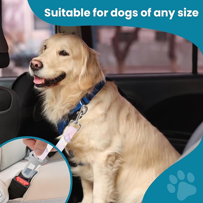 Adjustable pet cat and Dog car seat Belt，The Lanyard is Flexible and Adjustable from 20 to 33 inches (Pink Marble)