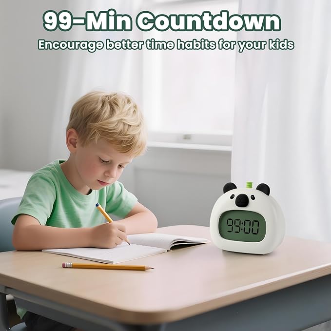 Panda Alarm Clock with Night Light for Kids – Cute Digital Sleep Trainer with LED Display, 3 Alarms, Countdown Timer, Adjustable Brightness – Rechargeable Bedside Clock for Boys and Girls