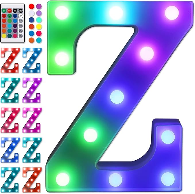 Foaky Colorful LED Letter Lights with Remote,Marquee Light Up Letters Sign for Night Light Wedding/Birthday Party Battery Powered Christmas Lamp Home Bar Decoration(Z)
