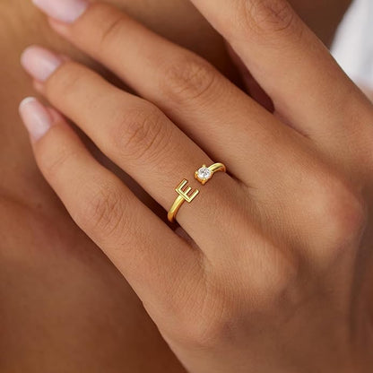 Gold Initial Rings for Women Girls, 14K Gold Plated Adjustable Initial Rings Teen Girl Gifts Trendy Stuff Letter Ring Birthday Gifts for Teenage Girls Non Tarnish