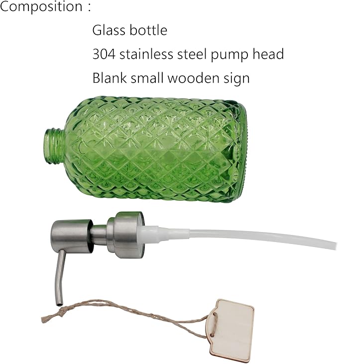 16 oz Diamond Pattern Glass Soap Dispenser, Kitchen and Bathroom Refillable