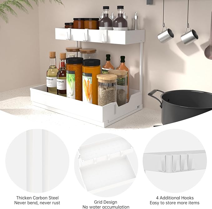 NATURE'S SOURCE 2-Tier Under Sink Organizers and Storage 2 Pack Sliding L-shape