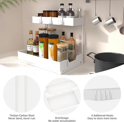 NATURE'S SOURCE 2-Tier Under Sink Organizers and Storage 2 Pack Sliding L-shape