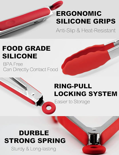 Anaeat Non-Stick Silicone Locking Tong Set of 3