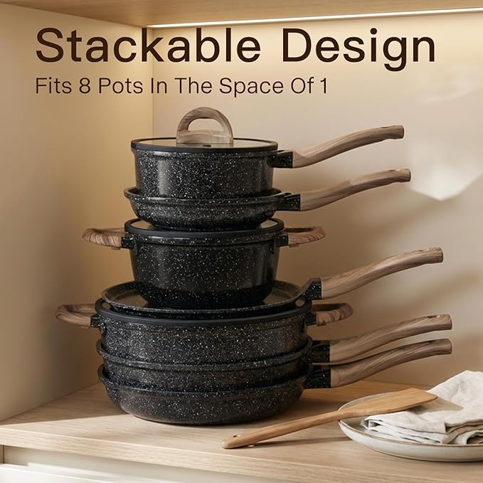Pots and Pans Set Nonstick 22 Pcs, Ceramic cookware set Non-Toxic Coating Inky