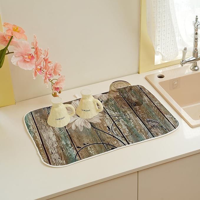 Floral Dish Drying Mat 18x24 Inches