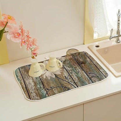 Floral Dish Drying Mat 18x24 Inches