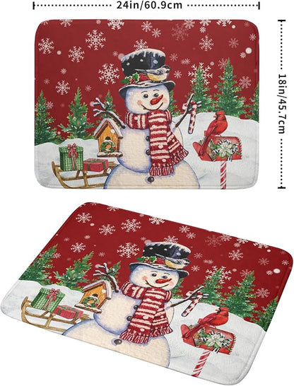 Winter Snowman Dish Drying Mat Red Bird Microfiber Dish Pad 18x24 Inch