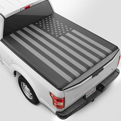 American Flag Truck Tonneau Cover for Ford F-250 F-350 Super Duty 1999-2016 / F-350 with 6.8 ft Bed Length, All-Weather Soft Roll Truck Bed Cover for Truck Black/Gray Flag