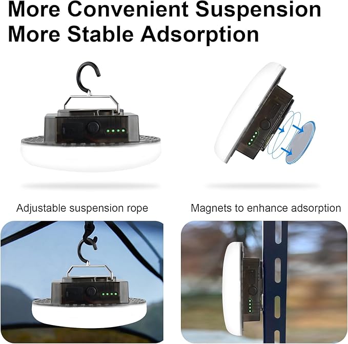 10000mAh Rechargeable 3000LM Tent Light Camping Light, 6500K 24Hours Long Play Time , Outdoor Night Market Light Night Fishing Light Emergency Lights for Hurricane (Translucent Black)