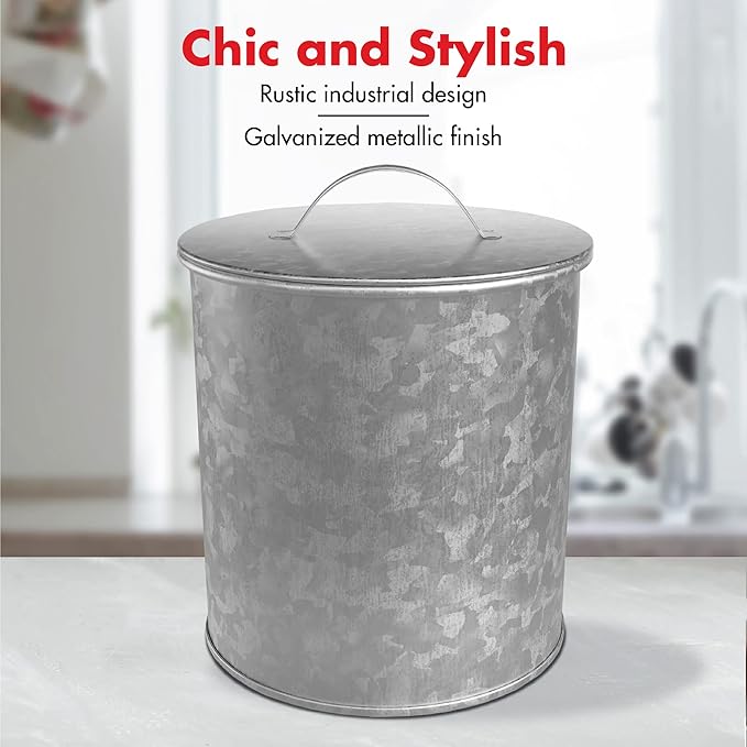 Amici Home Newport Galvanized Metal Canister | Dry Food Storage Container | Airtight Lid | 156 Ounce Capacity | Farmhouse Décor | Rustic Metal Canister for Kitchen Countertop (Silver)