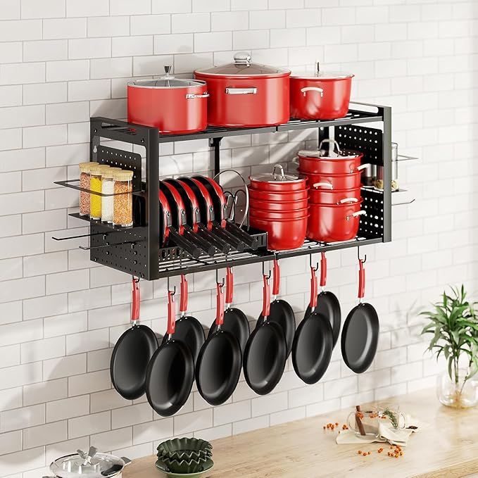 31 Inch Pot Rack Wall Mounted，3 in 1 Pots and Pans Organizer