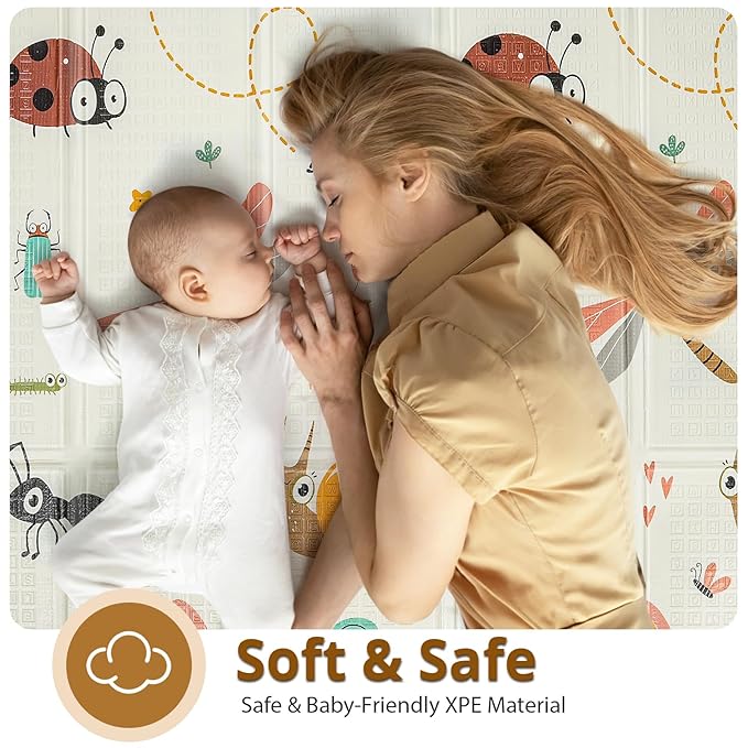 Foldable Baby Play Mat, PIGLOG 0.6in Thick Waterproof Playmats for Babies and Toddlers Kids, Safe Foam Playmat for Tummy Time, 50x50 Playpen Mat, Reversible Portable Floor Mat for Infant, Dragonfly