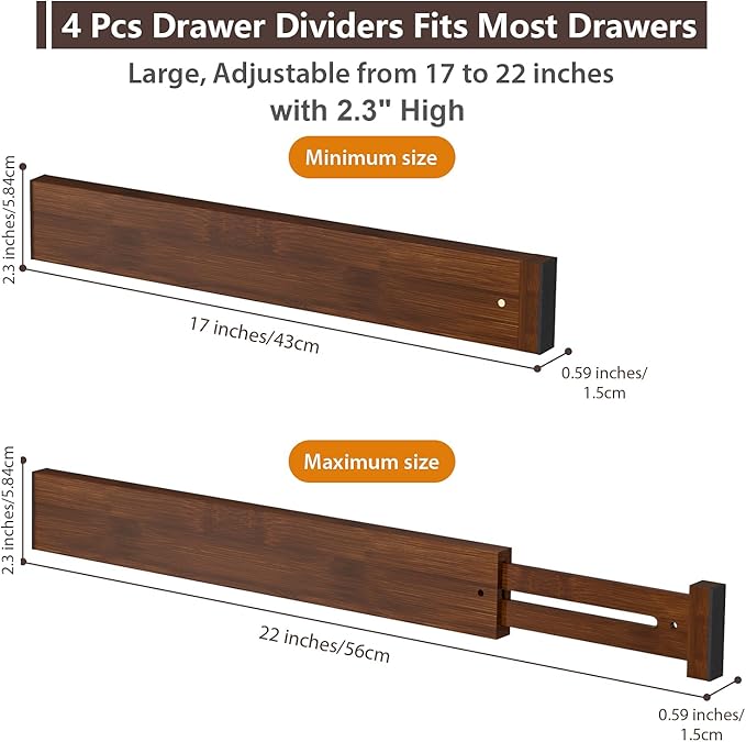 DUCOO 4 PCS Drawer Divider, 2.3" High Expandable Separators