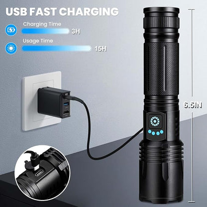 Rechargeable Flashlights High Lumens, 99,000 Lumens Super Bright Led Flashlights with 5 Modes & Waterproof, Powerful Handheld Flashlight for Camping Home (2 Pack)