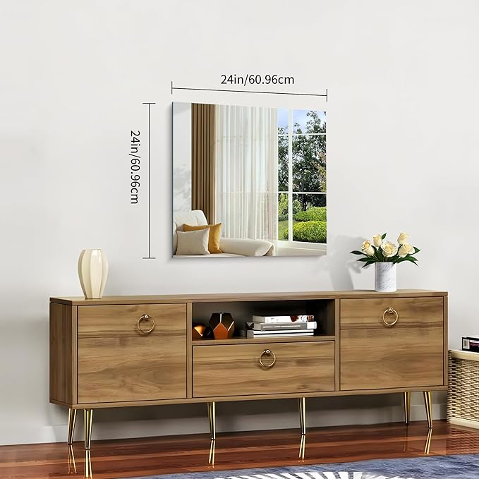 CILIBER Frameless Mirror, 24x24 inch Square Bathroom Mirrors