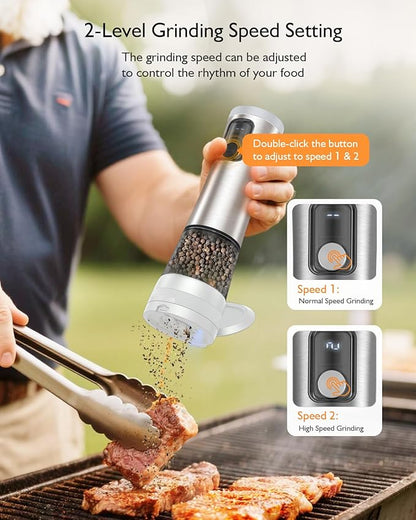 Electric Salt and Pepper Grinder Set, Upgraded 2-Speed Setting, External 5