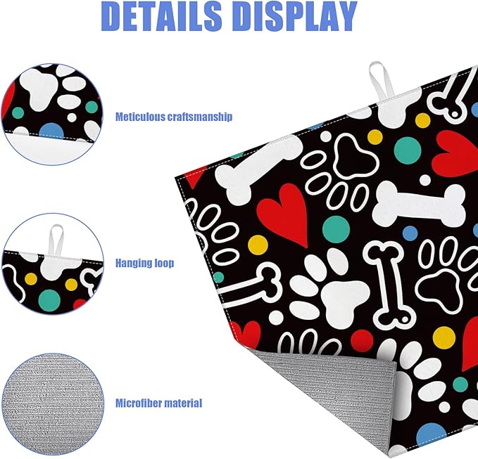 Dog Paw Bone Dish Drying Mat for Kitchen Counter Drying Pad Absorbent