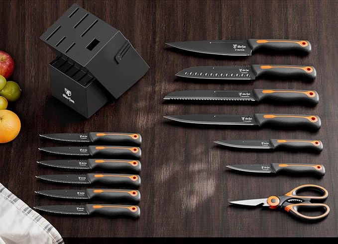 Knife Block Set -15 PCS Dishwasher Safe Kitchen Knife Set, High Carbon