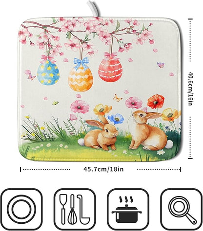 Giwawa Easter Bunny Dish Drying Mat, Spring Rabbits Eggs Hunt Dish Drainer Mats