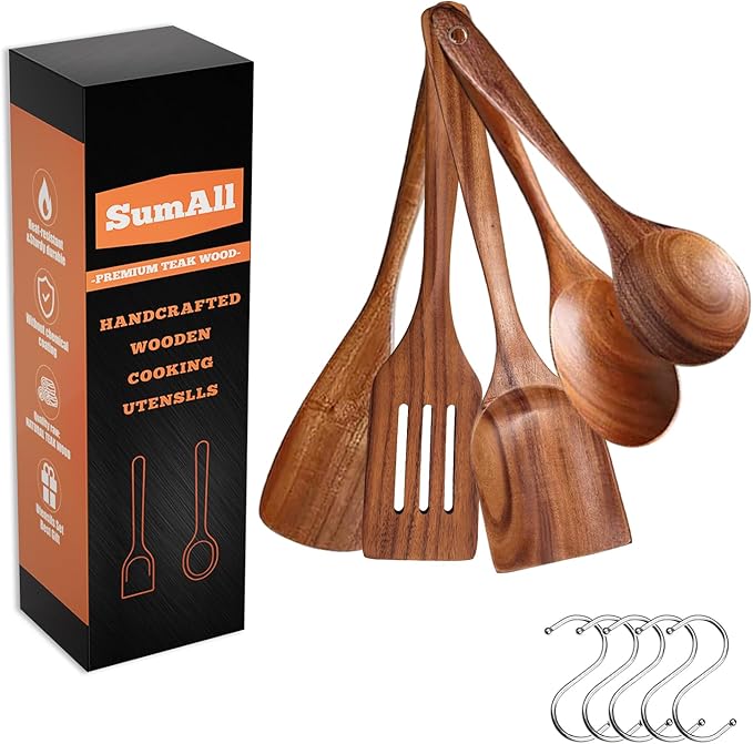 5 PCs Teak Wooden Utensil Set
