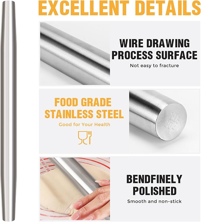 Rolling pin, Smooth Stainless Steel Rolling Pin, Rolling Pin