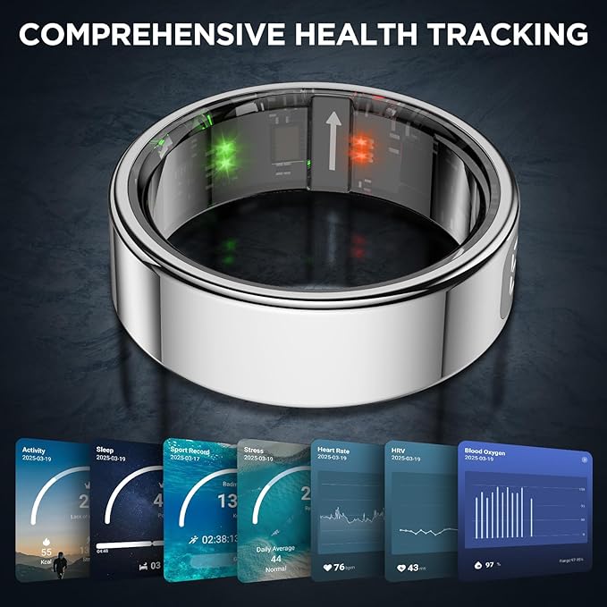Smart Ring Health Tracker with Display Screen, Sleep Tracker with Heart Rate