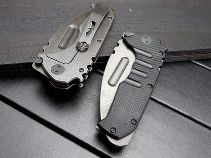 Gtk137 Folding Knife D2 Steel Blade G10 &Steel Handle EDC Tool Knife for Outdoor Camping(G10&Steel)