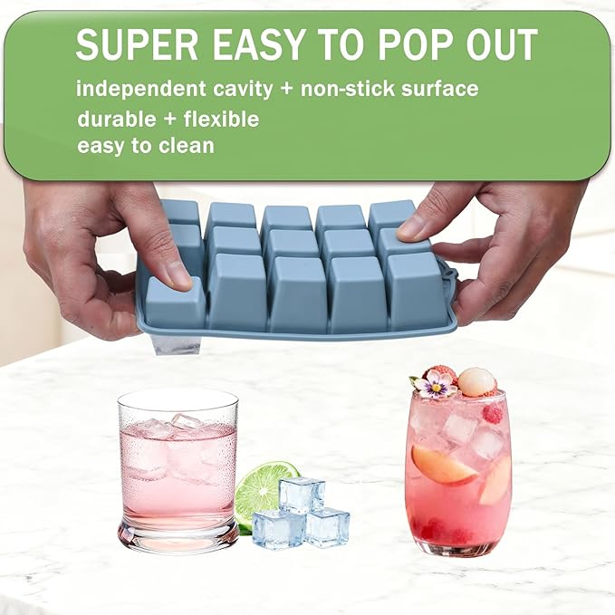 Ice Cube Trays for Freezer, 3 Pack Easy Release Slicone Ice Cube Tray
