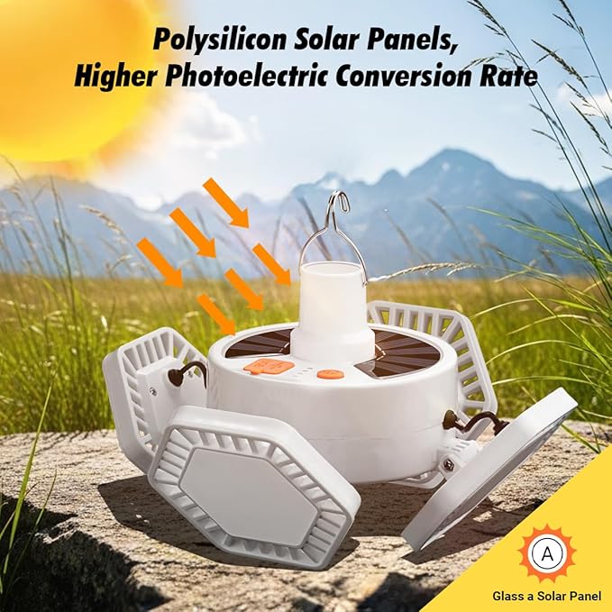 Solar Camping Light with Remote Control - Folding USB Rechargeable Lantern, 360°Lighting Waterproof Hanging Tent Light Outdoor Lamp for Camping, Hiking, Outage, Emergency, Hurricane (169 LEDs)