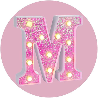 Foaky Pink Light up Letters，Pink Party Decorations,Girls Room Decor,Glitter Light Up Letters,Alphabet Letter Sign for Night Light Birthday Party Girls Gifts, Home Bar Decoration（M）