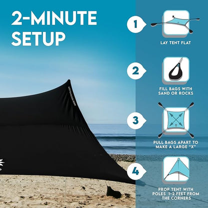 Neso Gigante - Portable Beach Tent - Ideal to Enjoy with Family and Friends - UPF 50+, Water-Resistant, and Lightweight - Black, 11' x 11'