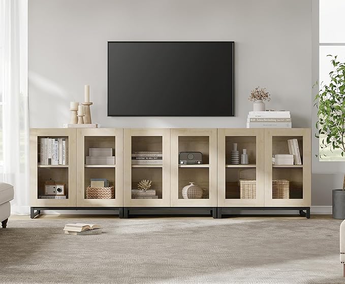 WAMPAT Modern TV Stand with Glass Doors