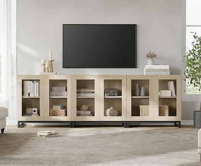 WAMPAT Modern TV Stand with Glass Doors