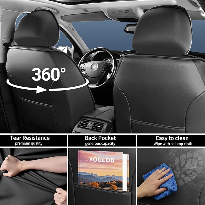 Explorer Seat Covers Custom Fit for Ford Explorer 2004-2026, Full Coverage Leather Waterproof Breathable Seat Covers, Automotive Seat Protectors, Airbag Compatible(2 Front Seats, Black-Blue)