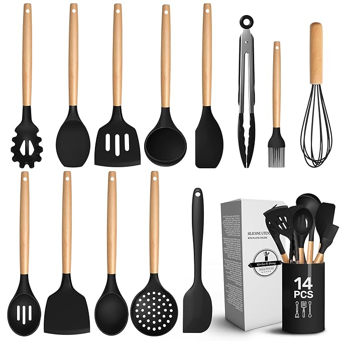 14 PCs Black Silicone Cooking Utensils Set