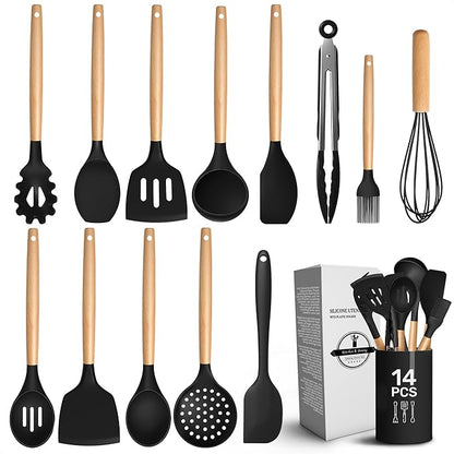 14 PCs Black Silicone Cooking Utensils Set