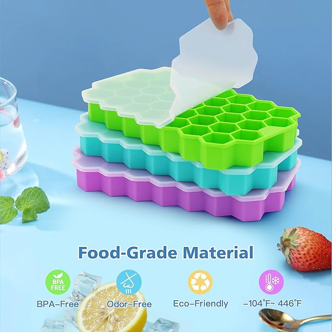 Azyh Ice Cube Trays for Freezer, 3 Pack Ice Cube Tray