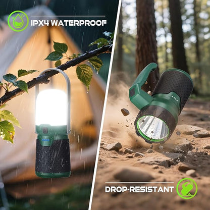 4 in 1 Modular Rechargeable Camping Lantern, Portable LED Flashlight, Outdoor Camp Fan, 4400mAh Power Bank, IPX4 Waterproof Camping Essentials Set for Emergency, Hiking, Fishing