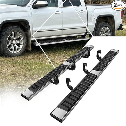 PM PERFORMOTOR 6.7" Running Boards Stainless Steel Side Steps Nerf Bars Compatible with 07-19 Chevy Silverado/GMC Sierra Extended Cab [Pair]