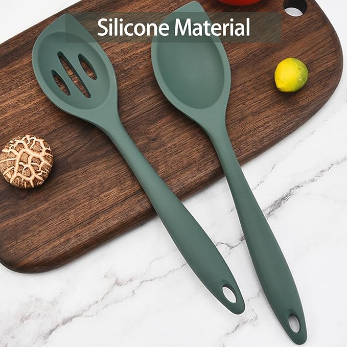 2-Pieces Silicone Cooking Spoon Spatula, Large Serving Spoons