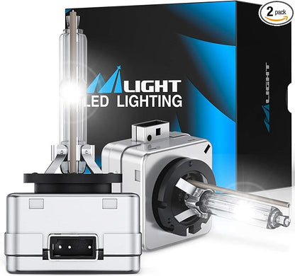 Nilight D1S HID Xenon Headlight Bulbs, D1S Bulb 6000K High Low Beam Xenon Headlights Replacement for 12V Cars, 2-Pack
