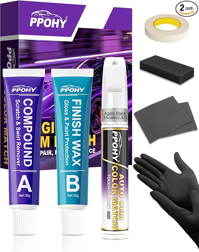 Agate Black Metallic(UM) Touch Up Paint for Ford with A/B Wax OEM Exact Match,Scratch Repair Kit,2-In-1 Tip/Brush,Quick Dry Anti-Rust Waterproof Paint F-150,Mustang,Explorer,Bronco